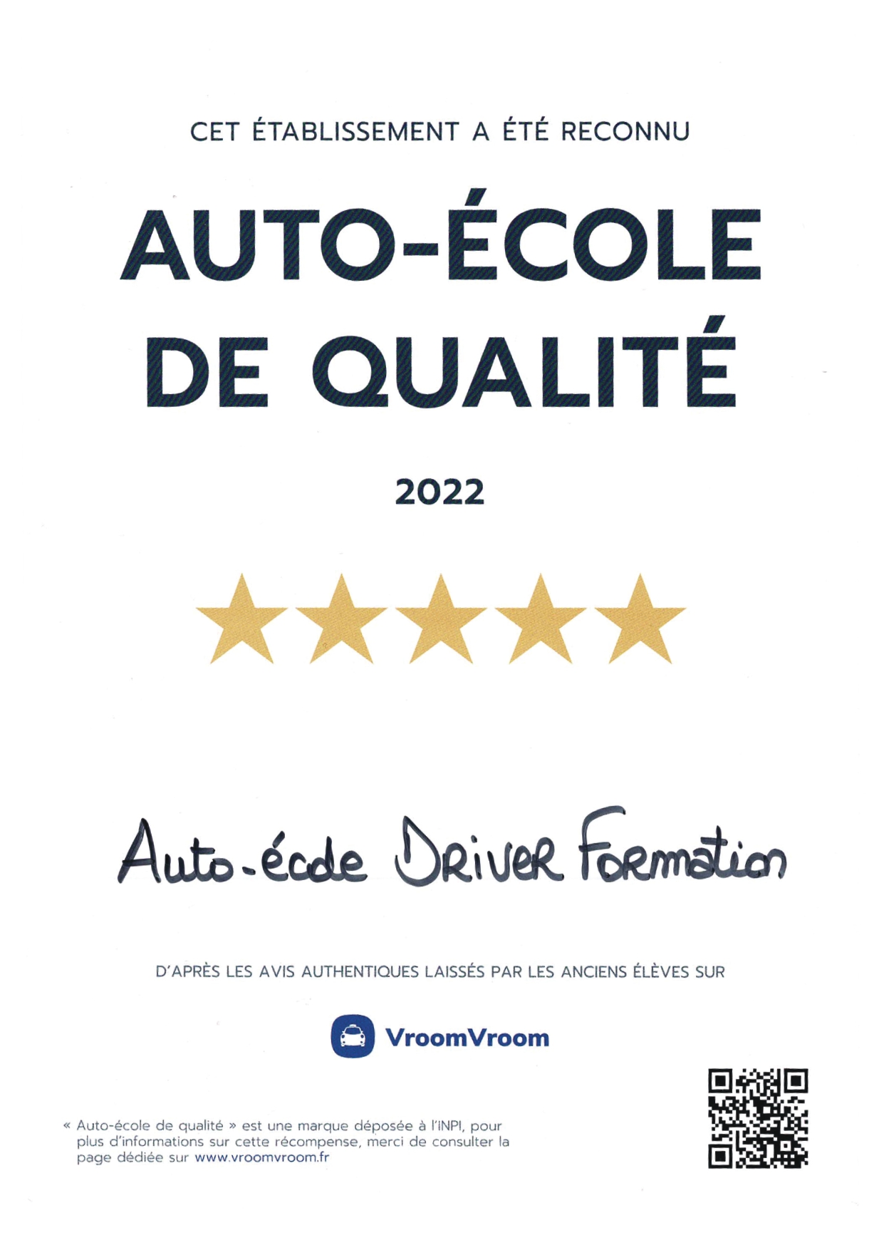 Certificat d’excellence de vroomvroom 2021